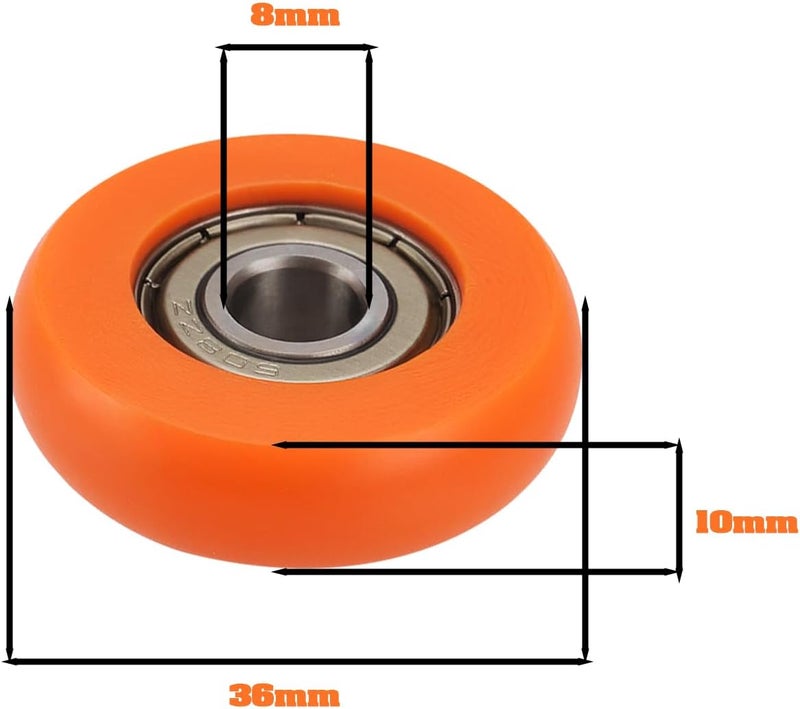 OTOTEC 2PCS Rowing Machine Seat Wheel Outer Diameter 36mm Width 10mm Inner Diameter 8mm Nylon Stainless Steel Roller Wheel with Bearing Load Capacity 67kg Orange - Image 4